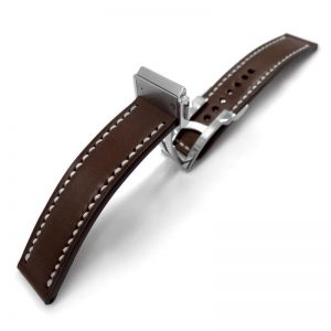 Watch Strap With Clasp – Automatic Brown With White / Brown Stitching Royal Choice Coffee