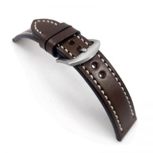 Watch Strap Dark Brown With White / Dark Brown Stitching Basic Coffee Italian Leather