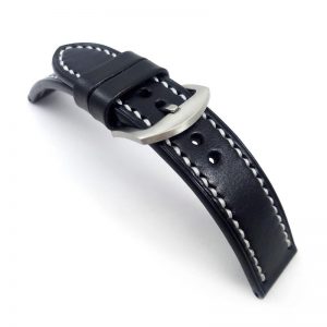 Watch Strap Black With White / Black Line Basic Black Italian Leather