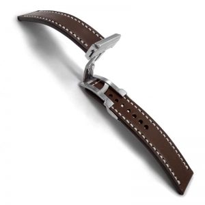 Watch Strap With Clasp – Automatic Brown With White / Brown Stitching Royal Choice Coffee