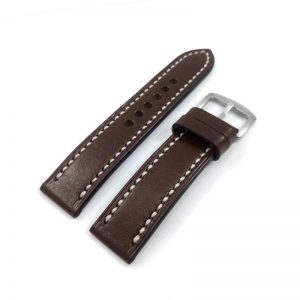 Watch Strap Dark Brown With White / Dark Brown Stitching Basic Coffee Italian Leather