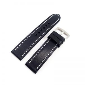 Watch Strap Black With White / Black Line Basic Black Italian Leather