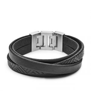 TEXTURED BLACK LEATHER WRIST