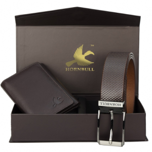 Hornbull Men’s Brown Wallet and Brown Belt Combo